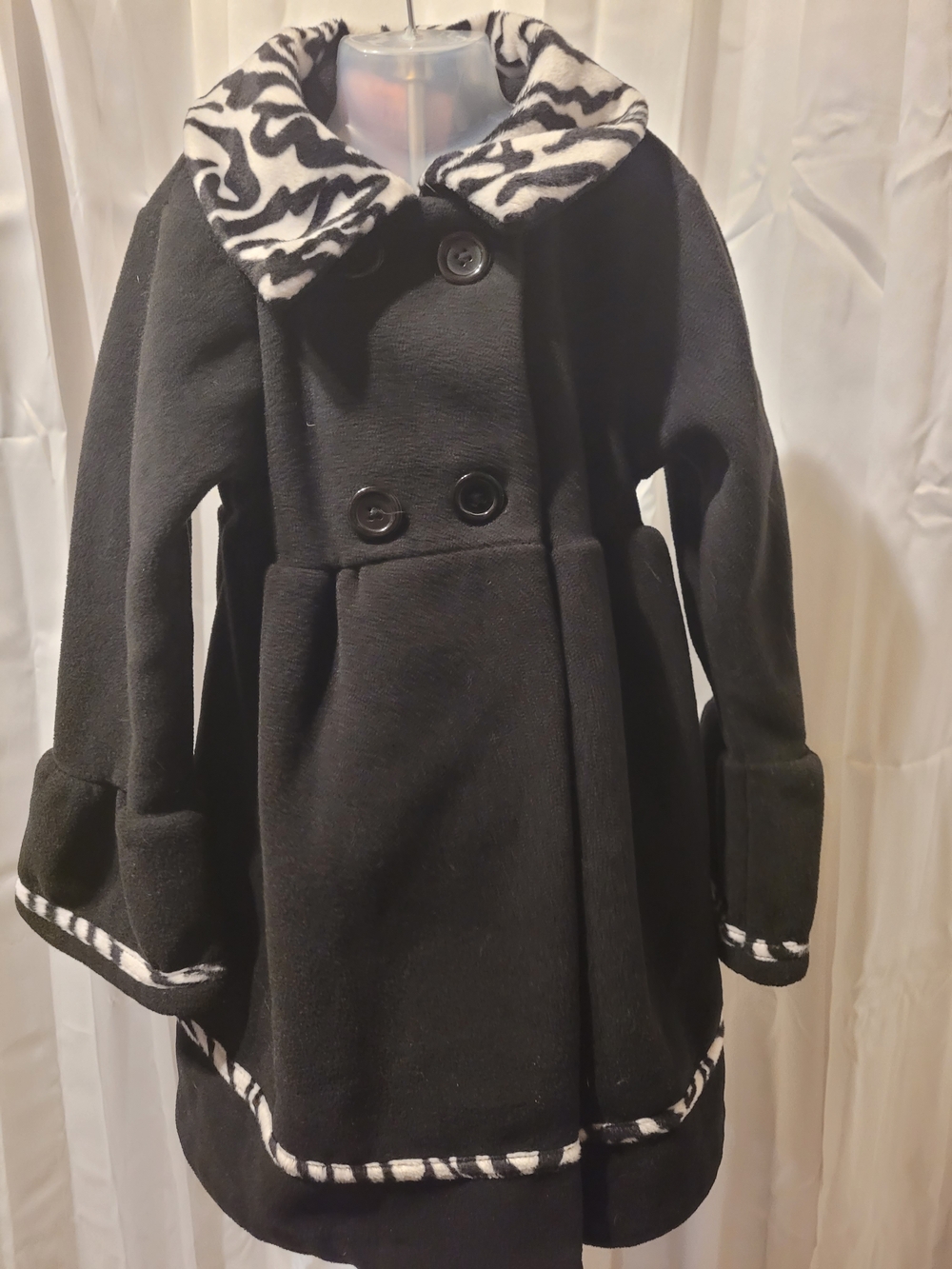 Copper Key Black Pea Coat with Zebra-Print Trim